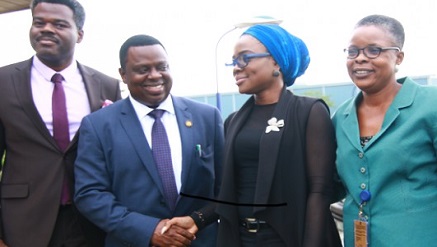(L-r): Ifeloju Alakija, head, Regulatory Services, MainOne; Femi Odubiyi, commissioner of Ministry of Science and Technology; Ms. Funmike Olayera, sales manager, MainOne and Mrs. Funmi Balogun, permanent secretary, Ministry of Science and Technology during the launch of free public Wi-Fi at Alausa, Lagos State recently.